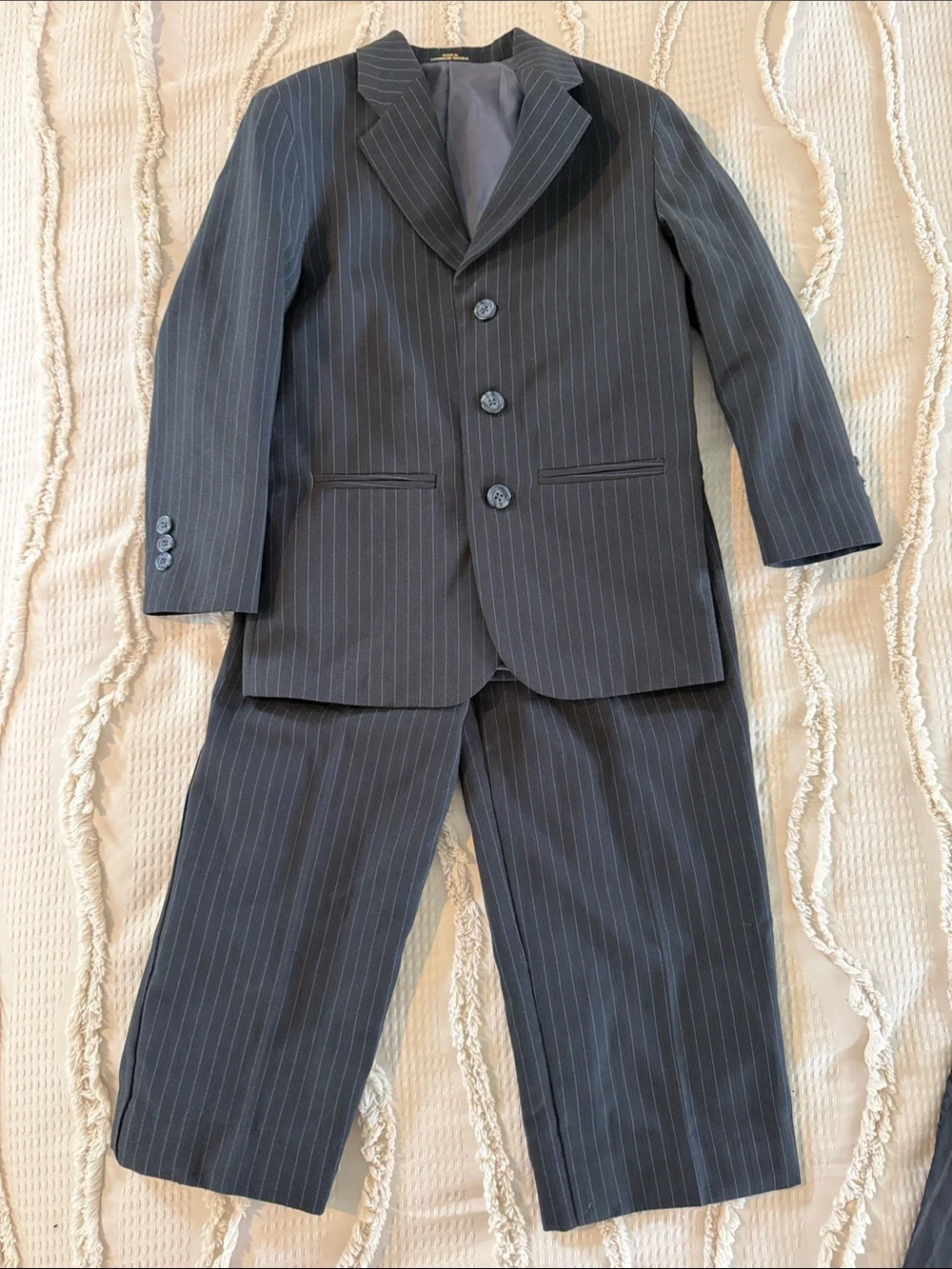Boys Gray Pinstripe Suit Jacket & Pants - Classic Formal Set